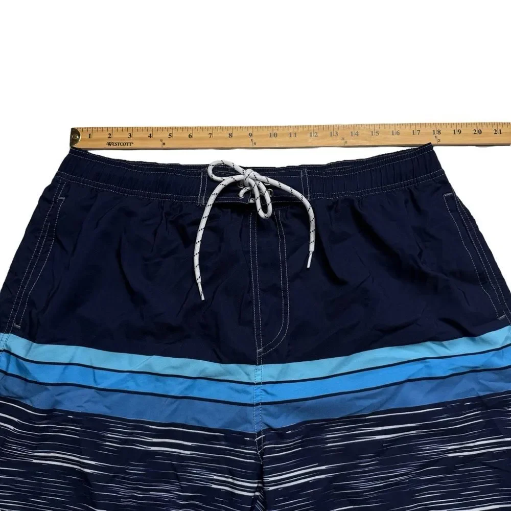 NWT Silkworld Men’s Board Shorts Beach Pool Surfing Blue Striped Sz XXL